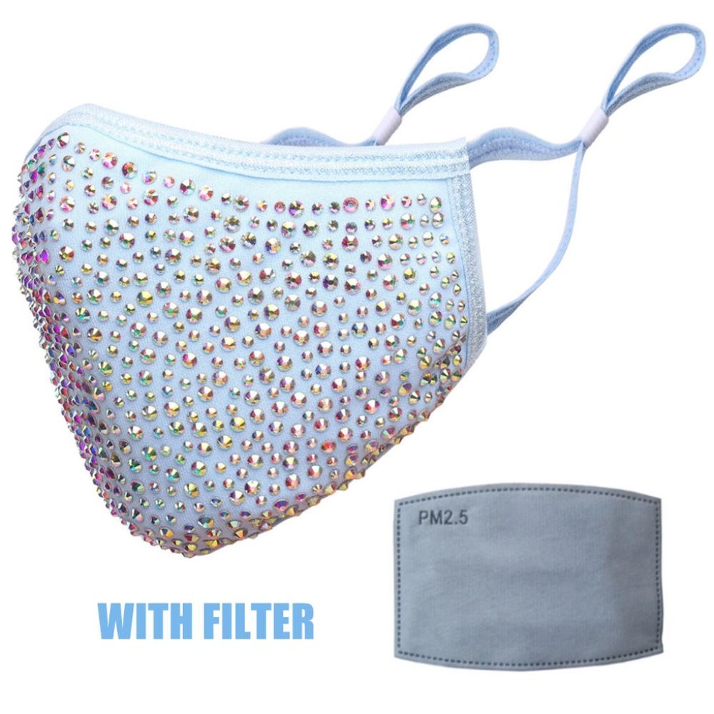 Blue Swarovski bling face mask baby shower boy